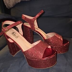 SHEIN Glittery Red Platform Heels